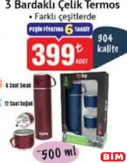3 BARDAKLI ÇELİK TERMOS 500 ML